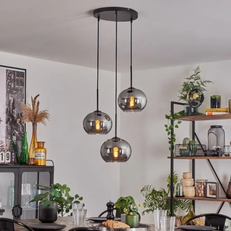 hofstein Suspension - Verre Apedo Fumé, 3 lumières