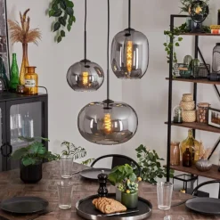 hofstein Suspension - Verre Apedo Fumé, 3 lumières