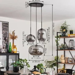 hofstein Suspension - Verre Apedo Fumé, 3 lumières