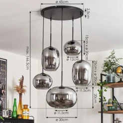 hofstein Suspension - Verre Apedo Fumé, 5 lumières