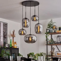 hofstein Suspension - Verre Apedo Fumé, 5 lumières