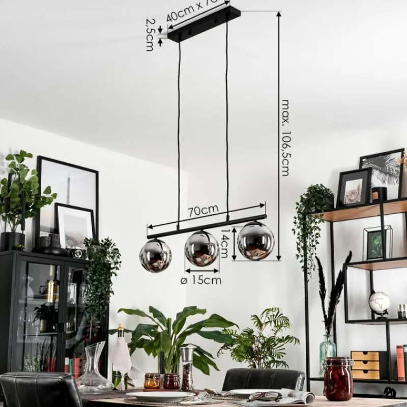 hofstein Suspension - Verre Gastor Chrome, Fumé, 3 lumières