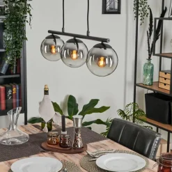 hofstein Suspension - Verre Gastor Chrome, Clair, Fumé, 3 lumières