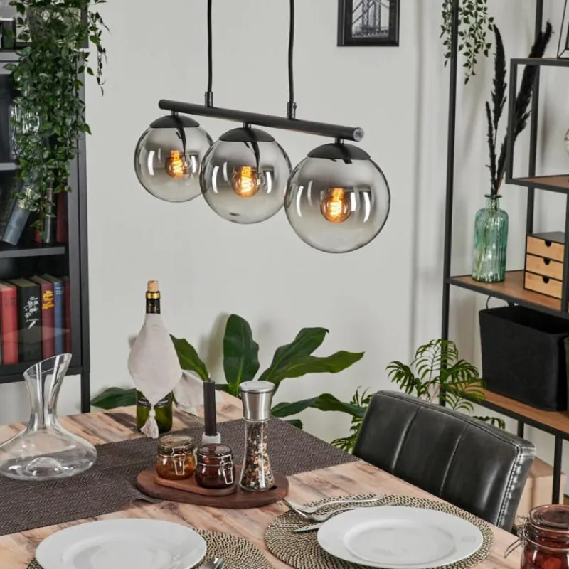 hofstein Suspension - Verre Gastor Chrome, Clair, Fumé, 3 lumières