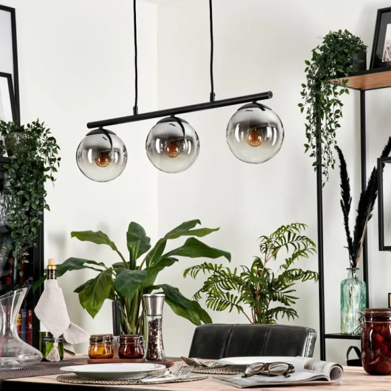 hofstein Suspension - Verre Gastor Chrome, Clair, Fumé, 3 lumières