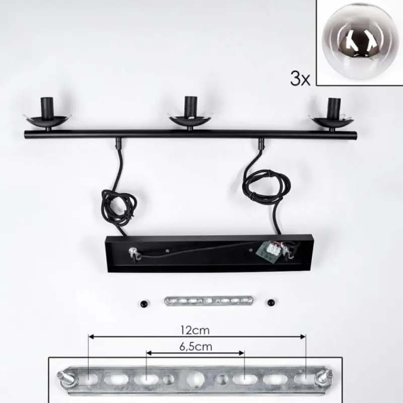 hofstein Suspension - Verre Gastor Chrome, Clair, Fumé, 3 lumières