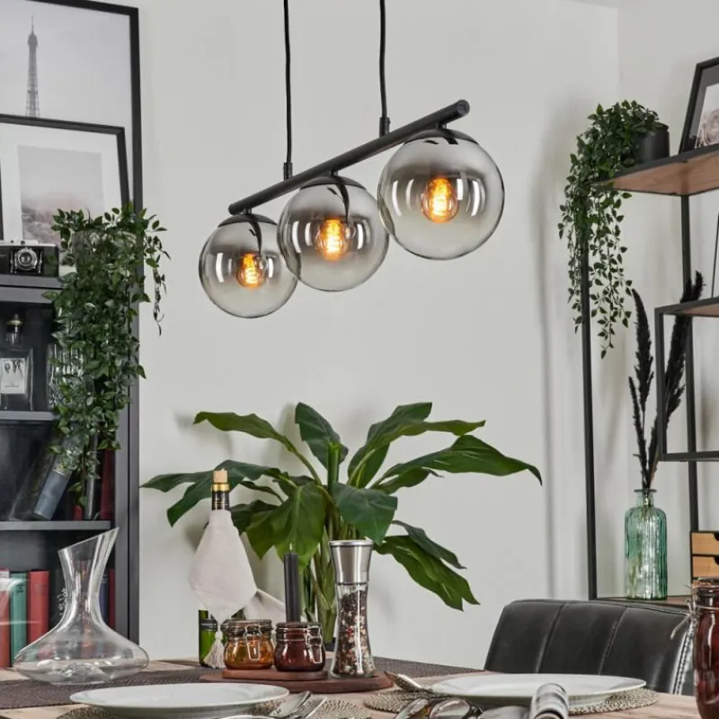 hofstein Suspension - Verre Gastor Chrome, Clair, Fumé, 3 lumières