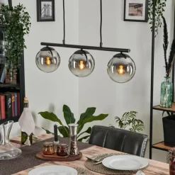 hofstein Suspension - Verre Gastor Chrome, Clair, Fumé, 3 lumières