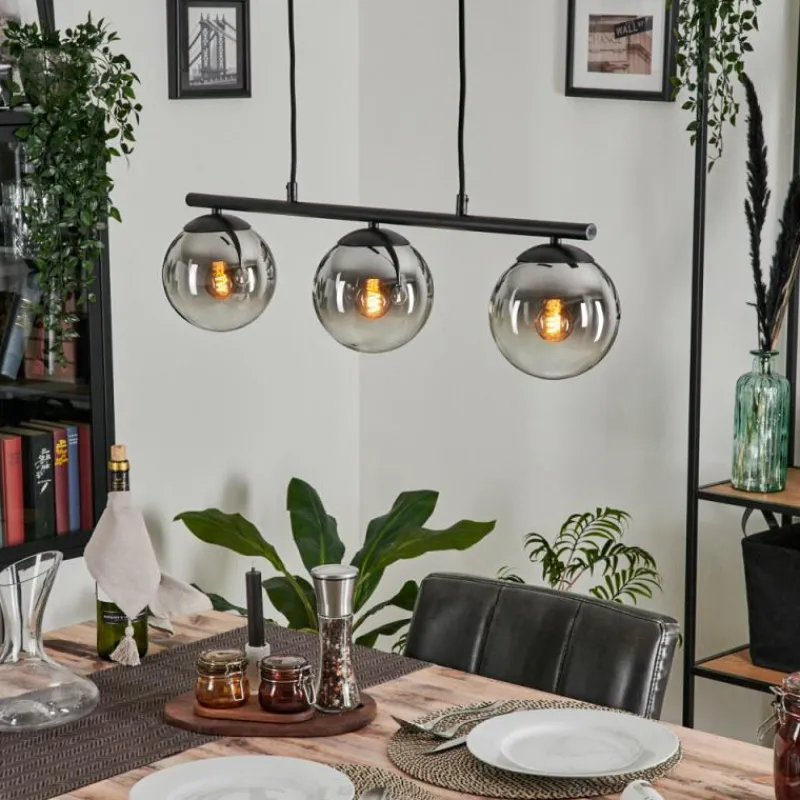 hofstein Suspension - Verre Gastor Chrome, Clair, Fumé, 3 lumières