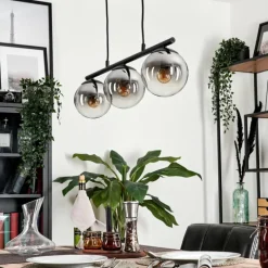 hofstein Suspension - Verre Gastor Chrome, Clair, Fumé, 3 lumières