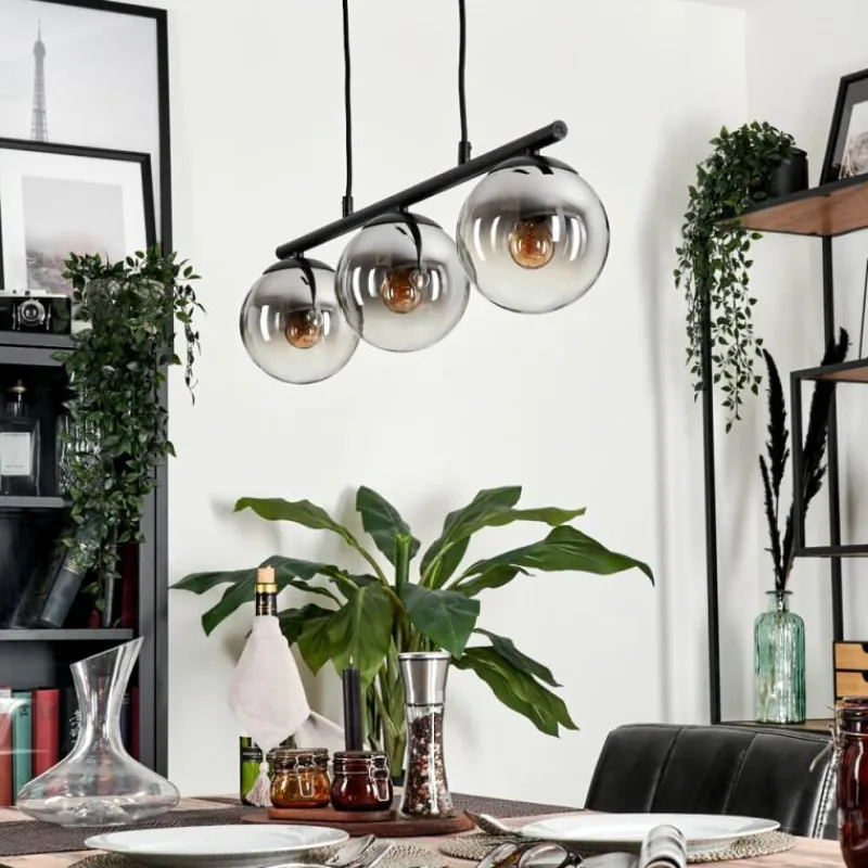 hofstein Suspension - Verre Gastor Chrome, Clair, Fumé, 3 lumières