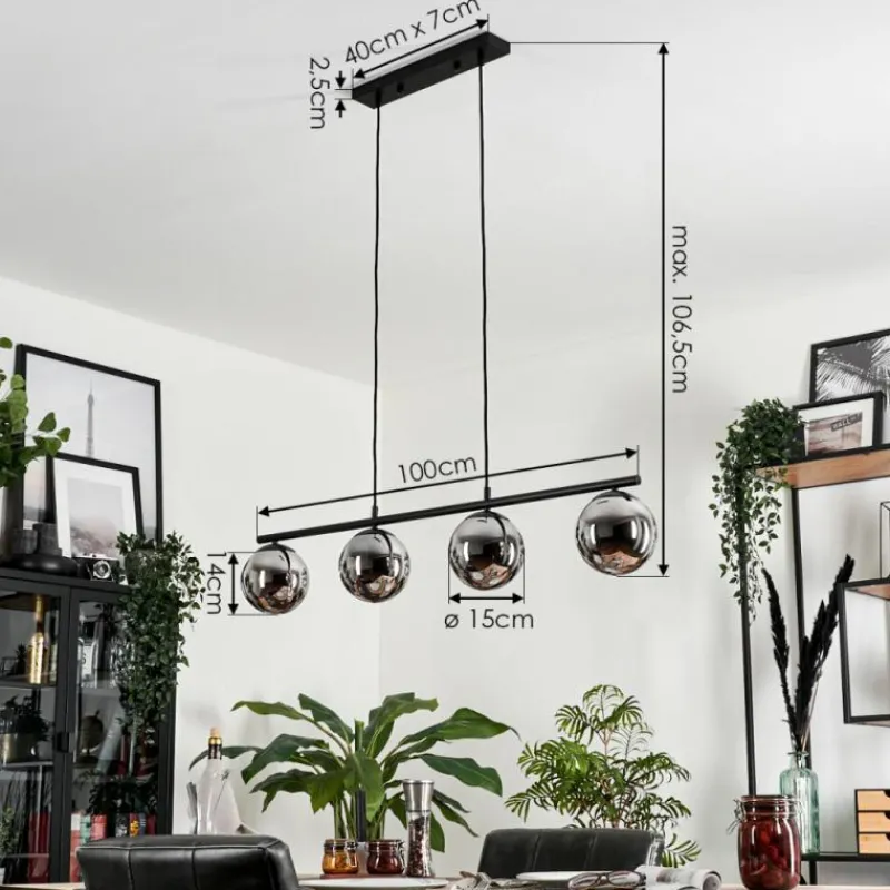 hofstein Suspension - Verre Gastor Chrome, Fumé, 4 lumières