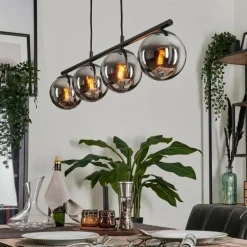 hofstein Suspension - Verre Gastor Chrome, Fumé, 4 lumières