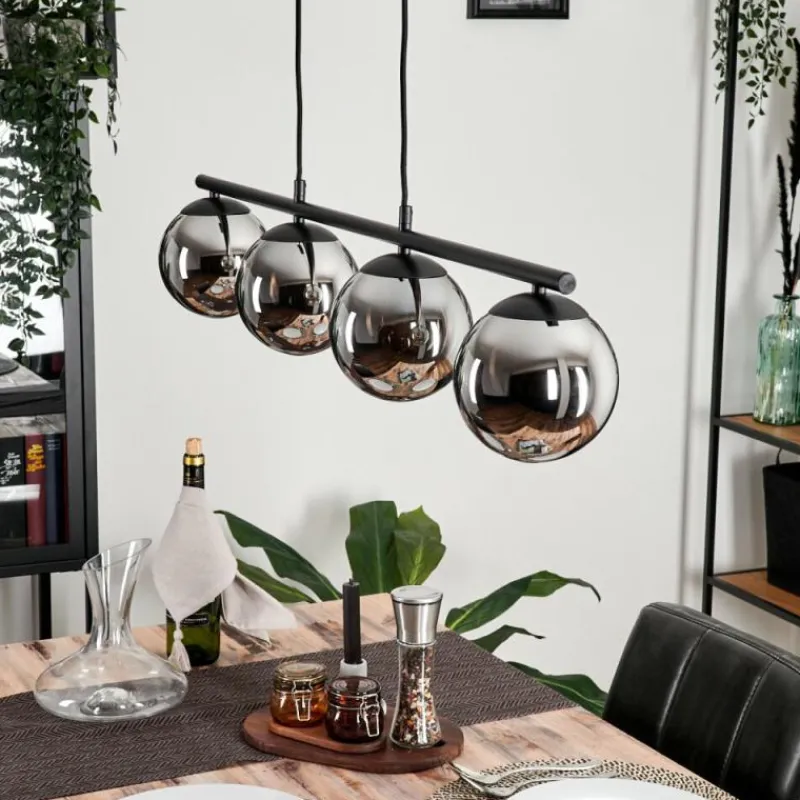 hofstein Suspension - Verre Gastor Chrome, Fumé, 4 lumières