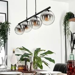 hofstein Suspension - Verre Gastor Chrome, Clair, Fumé, 4 lumières