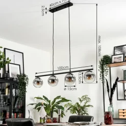 hofstein Suspension - Verre Gastor Chrome, Clair, Fumé, 4 lumières