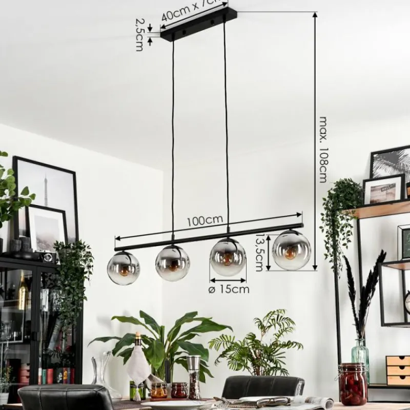 hofstein Suspension - Verre Gastor Chrome, Clair, Fumé, 4 lumières