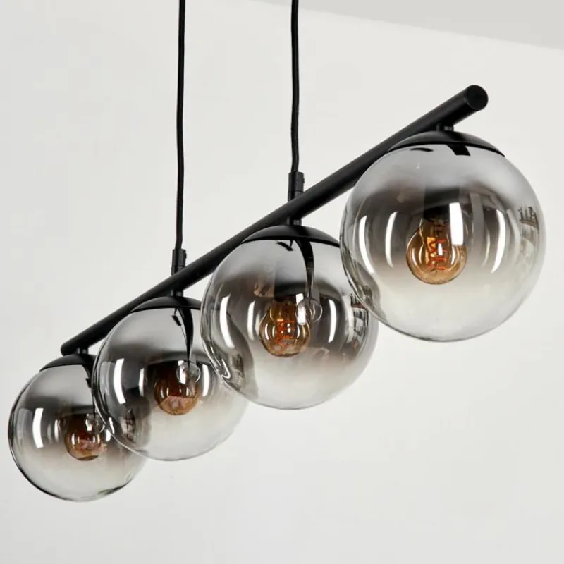 hofstein Suspension - Verre Gastor Chrome, Clair, Fumé, 4 lumières