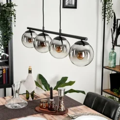 hofstein Suspension - Verre Gastor Chrome, Clair, Fumé, 4 lumières