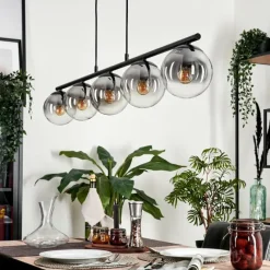 hofstein Suspension - Verre Gastor Clair, Fumé, 5 lumières