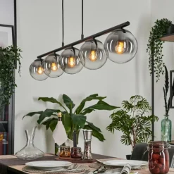 hofstein Suspension - Verre Gastor Clair, Fumé, 5 lumières