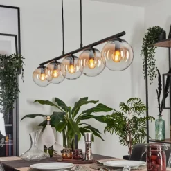 hofstein Suspension - Verre Gastor Ambre, Clair, 5 lumières