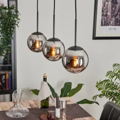 hofstein Suspension - Verre Gastor Chrome, Fumé, 3 lumières