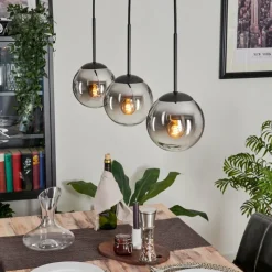 hofstein Suspension - Verre Gastor Chrome, Clair, Fumé, 3 lumières