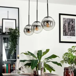 hofstein Suspension - Verre Gastor Chrome, Clair, Fumé, 3 lumières