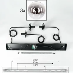 hofstein Suspension - Verre Gastor Chrome, Clair, Fumé, 3 lumières