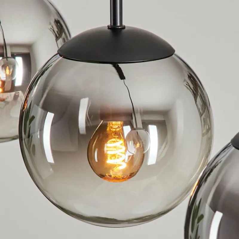 hofstein Suspension - Verre Gastor Chrome, Clair, Fumé, 3 lumières