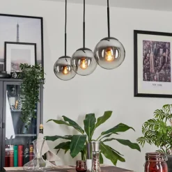 hofstein Suspension - Verre Gastor Chrome, Clair, Fumé, 3 lumières