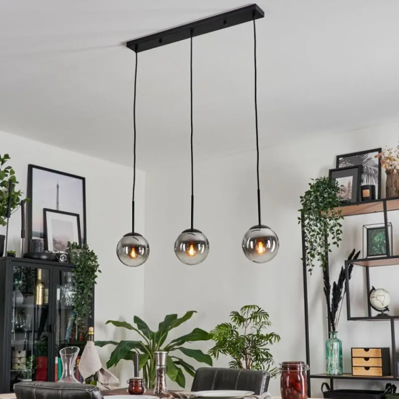 hofstein Suspension - Verre Gastor Chrome, Clair, Fumé, 3 lumières