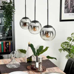 hofstein Suspension - Verre Gastor Chrome, Clair, Fumé, 3 lumières