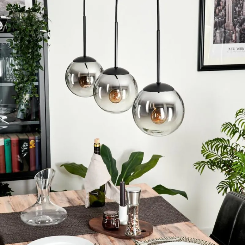 hofstein Suspension - Verre Gastor Chrome, Clair, Fumé, 3 lumières
