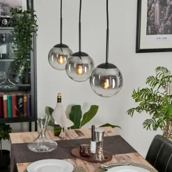 hofstein Suspension - Verre Gastor Clair, Fumé, 3 lumières