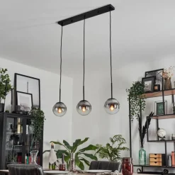hofstein Suspension - Verre Gastor Clair, Fumé, 3 lumières