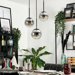 hofstein Suspension - Verre Gastor Chrome, Clair, Fumé, 3 lumières