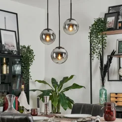 hofstein Suspension - Verre Gastor Chrome, Clair, Fumé, 3 lumières