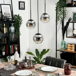 hofstein Suspension - Verre Gastor Chrome, Clair, Fumé, 3 lumières