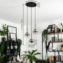 hofstein Suspension - Verre Gastor Clair, Fumé, 3 lumières