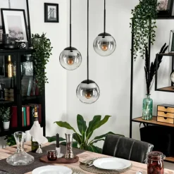 hofstein Suspension - Verre Gastor Clair, Fumé, 3 lumières