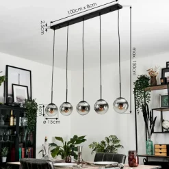 hofstein Suspension - Verre Gastor Chrome, Clair, Fumé, 5 lumières