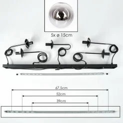 hofstein Suspension - Verre Gastor Chrome, Clair, Fumé, 5 lumières