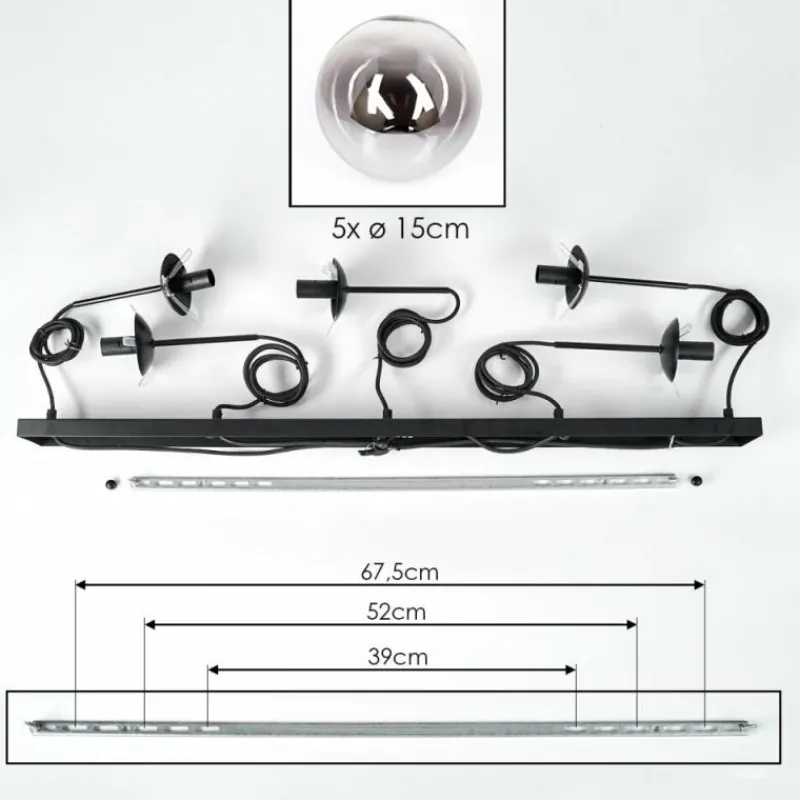 hofstein Suspension - Verre Gastor Chrome, Clair, Fumé, 5 lumières