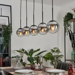 hofstein Suspension - Verre Gastor Chrome, Clair, Fumé, 5 lumières