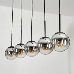 hofstein Suspension - Verre Gastor Chrome, Clair, Fumé, 5 lumières