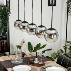 hofstein Suspension - Verre Gastor Chrome, Clair, Fumé, 5 lumières