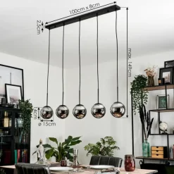 hofstein Suspension - Verre Gastor Chrome, Fumé, 5 lumières