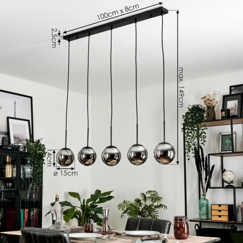 hofstein Suspension - Verre Gastor Chrome, Fumé, 5 lumières